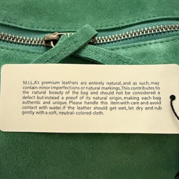 M.I.L.A. Ria Duffle Bag In Pea Green 100% Suede Leather NWT - Picture 3 of 7